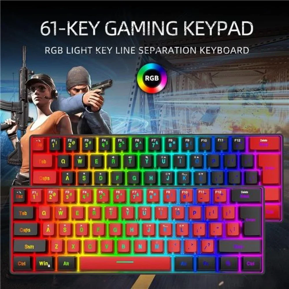 60%Wired Gaming Keyboard,True RGB Mini Keyboard,Waterproof Small Compact 61 Keys